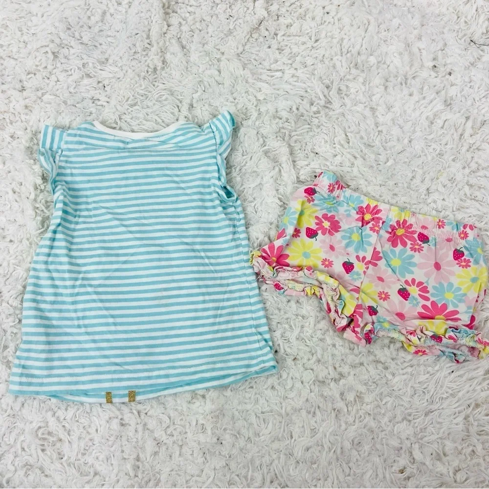 Carter's Blue and White Striped flamingo ruffle Top with pink floral shorts 3T - Picture 14 of 17
